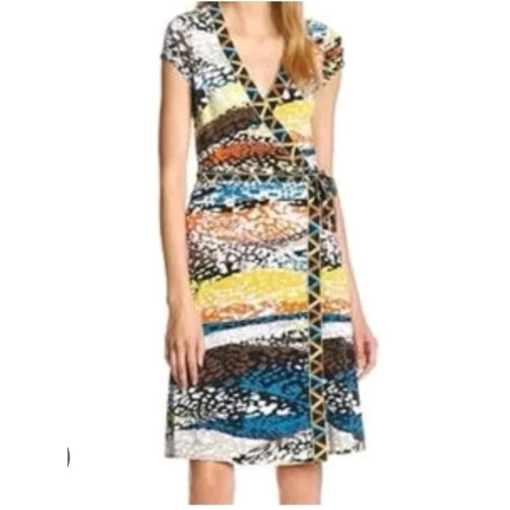 BCBGMAXAZRIA‎ Women's Lylee Sea Short Sleeve Multicolor Wrap Dress Size XS